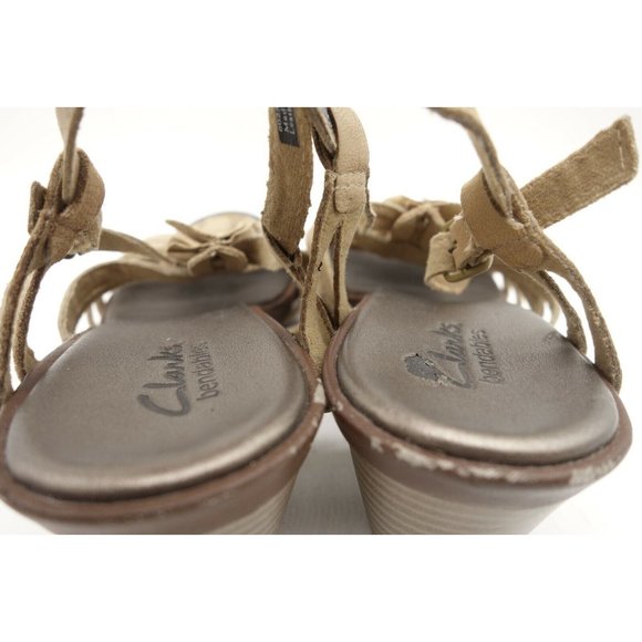 Clarks Bendables Brown Leather Slip On Buckle Wedge Sandals Shoes Women's 8 M - Picture 8 of 10